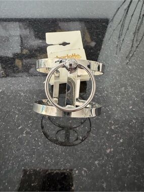 Silver-Tone Double Cuff Ring Accent Bracelet